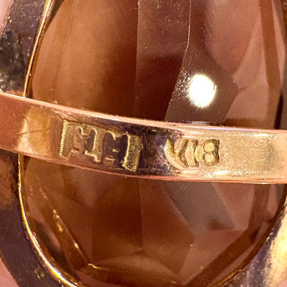 Vintage Smoky Quartz 18K Yellow Rose Gold Pendant Mid-Century Teardrop Solitaire - Picture 11 of 13